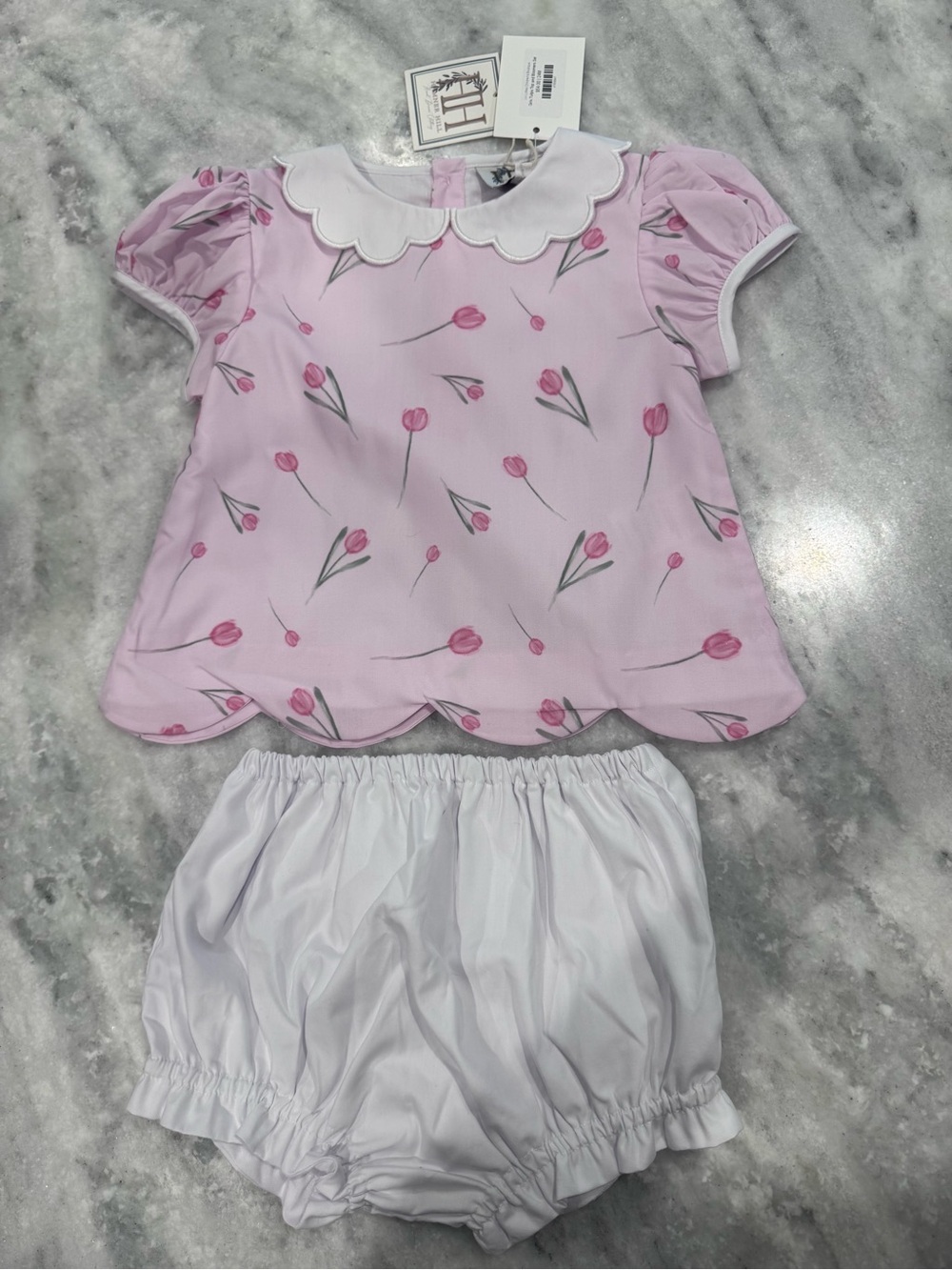 Hamner Hill Toddler Pink Tulip Scallop Collar Set with White Bloomers